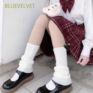 BLUEVELVET ถุงเท้าถัก ผ้าขนสัตว์ ยาวระดับเข่า สไตล์โลลิต้า ญี่ปุ่น ให้ความอุ่นในฤดูหนาว ฤดูใบไม้ร่วง สำหรับผู้หญิง