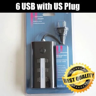 Universal ปลั๊ก USB ชาร์จไฟ 6 ช่อง สีดำ RNAI803