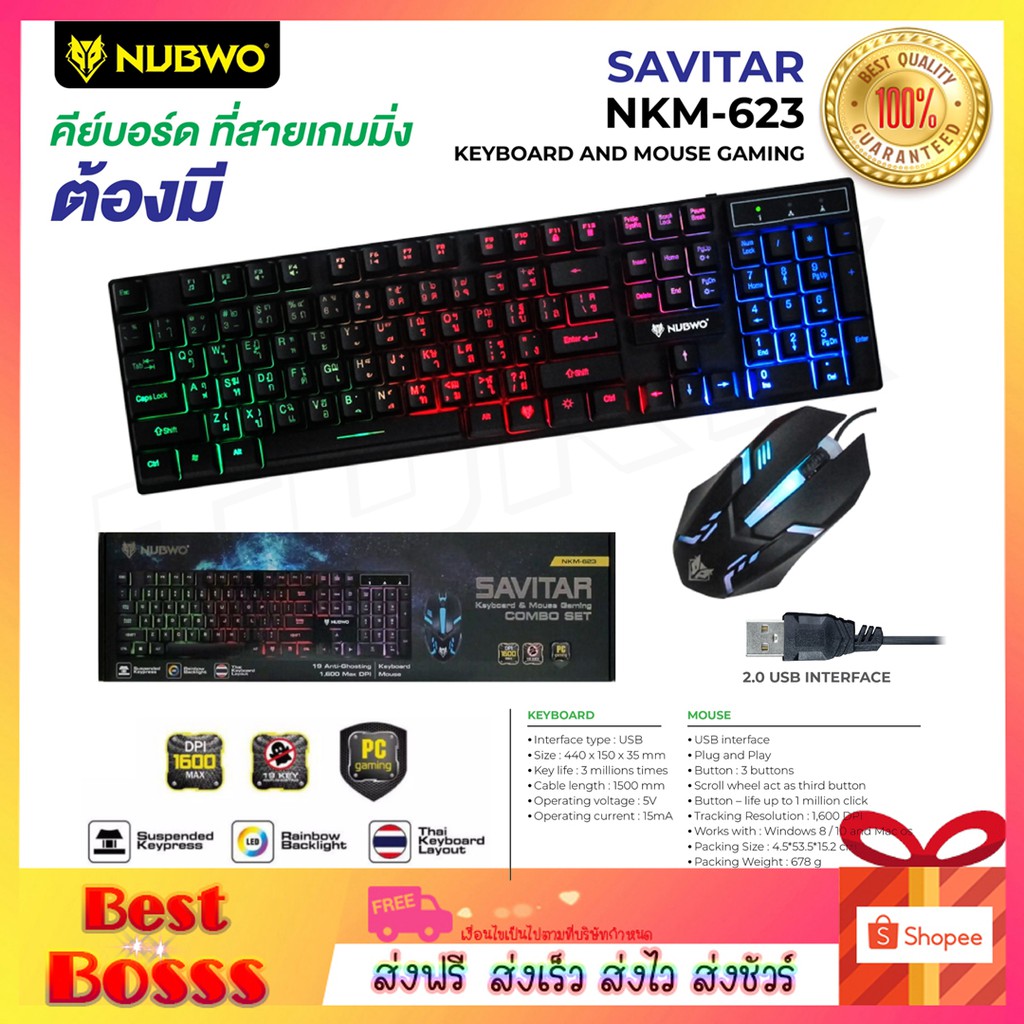 ภาพหน้าปกสินค้าNUBWO NKM-623 ชุดไฟทะลุอักษร เม้า เมาส์ คีย์บอร์ด Keyboard+mouse combo set SAVITAR Black  bestbosss