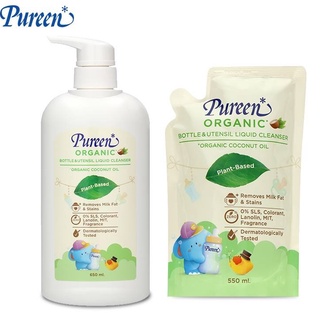 สินค้า (แพ็คคู่) Pureen Organic เพียวรีน น้ำยาล้างขวดนม ออร์แกนิค ขวดปั๊ม 650 ml.+ รีฟีล 550 ml. (แถมฟรี ทิชชู่เปียกน้องช้าง)