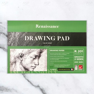สมุดวาดรูป กระดาษวาดรูป Drawing Pad Renaissance (R.201) แบบผิวเรียบ ขนาด A2, 15 แผ่นต่อเล่ม (เล่มสีเขียว)
