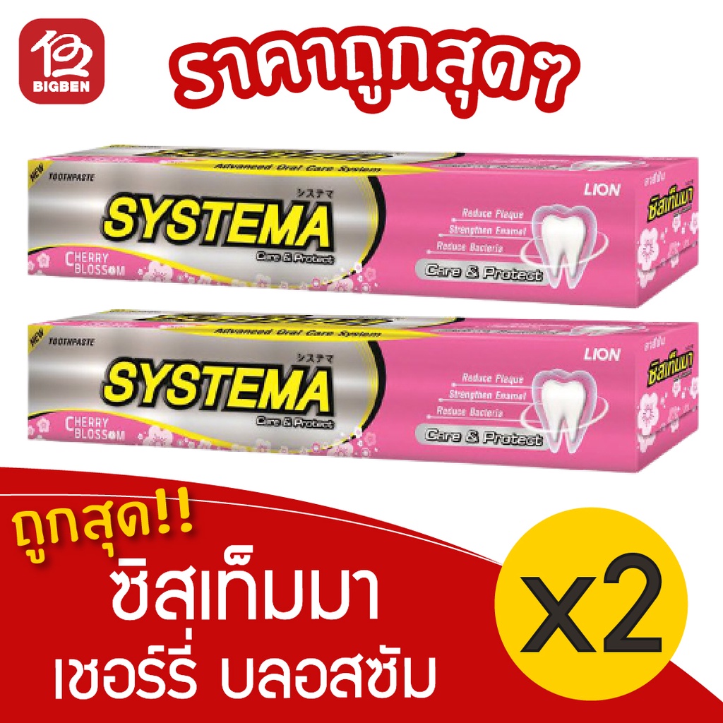 2-หลอด-ยาสีฟัน-systema-ซิสเท็มมา-care-amp-protect-cherry-blossom-เชอร์รี่-บลอสซัม-160-กรัม