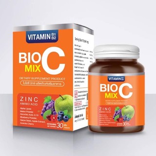 Bio C Mix ไบโอซี มิกซ์ อาหารเสริม วิตามินซี ซิงค์ วิตามินรวม 1 กระปุก  มี 30 เม็ด