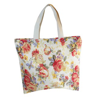 ATIPA กระเป๋าผ้าลายดอกสีแดง มีซิป  Shopping Bag (Size M)