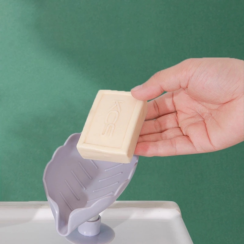 สร้างสรรค์ห้องน้ำชั้นวางสบู่ไขมันกล่องสบู่เจาะฟรีใบบัวถ้วยดูดซักรีดกล่องสบู่