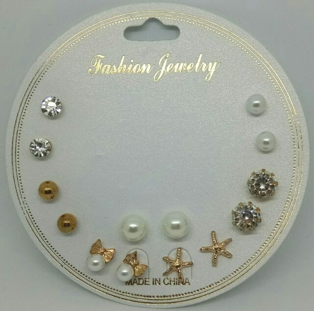 พร้อมส่ง-ต่างหู-เครื่องประดับ-แผงละ-7-คู่-ราคาถูก-สุดคุ้มค่า-earrings-fashion-jewelry