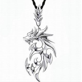 สร้อยคอผู้ชาย จี้มังกร สีเงิน อัลลอย เท่ห์สุด Fashion Mens Silver Dragon Pendant Leather Chain Necklace