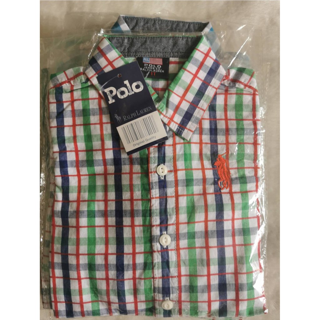 polo-เสื้อเชิ๊ตแขนยาว-แปะศอก-ลายทางสีเขียว-ขาว