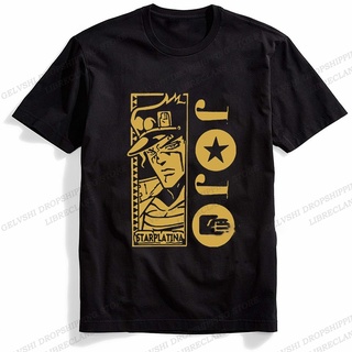 T-Shirtเสื้อยืด ผ้าฝ้าย พิมพ์ลายอนิเมะ JOJO_s Bizarre Adventure ขนาดใหญ่ สีดํา แฟชั่นฤดูร้อน สไตล์ฮิปฮอป สําหรับผู้ชาย S