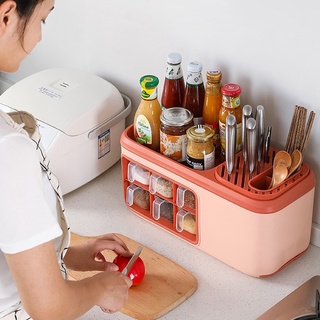 Moisture-Proof Seasoning Box Set Plastice คอนเทนเนอร์ชั้นเก็บตะเกียบหลอดมีดผู้ถือชุดอาหารในครัว Organizer