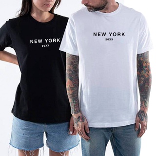 เสื้อยืดผ้าฝ้ายพิมพ์ลายคลาสสิกเสื้อยืดแฟชั่น ผู้หญิง ผู้ชาย คอกลม แขนสั้น ลาย NEW YORK 20XX มีเก็บปลายทาง (สีดำ สีขาว)