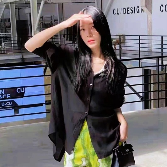 เสื้อเชิ้ตผู้หญิง-คอปก-กระดุมหน้าแขนยาว-สีพื้น-เรียบหรู-ดูดี-ผู้หญิง-เนื้อผ้าซีทรู-บางเบา-สวมใส่สบาย-ไม่ร้อน