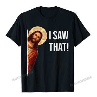เสื้อยืดวินเทจเสื้อยืด ผ้าฝ้าย พิมพ์ลายคําคมตลก Jesus Meme I Saw That Christian แฟชั่นสําหรับผู้ชายS-5XL