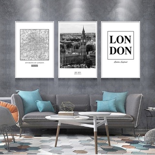 โปสเตอร์ภาพวาดผ้าใบ พิมพ์ลายตัวอักษร London City สีดํา สีขาว สําหรับตกแต่งบ้าน