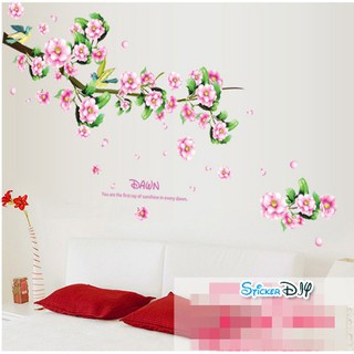 SALE Transparent Wall Sticker สติ๊กเกอร์ติดผนัง Romantic peach (กว้าง155cm.xสูง66cm.)