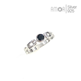 แหวนเงินแท้ 925 รุ่นโซ่ ฝังพลอยนิล (Black Spinel) พร้อมส่งไซส์ 57 ค่ะ