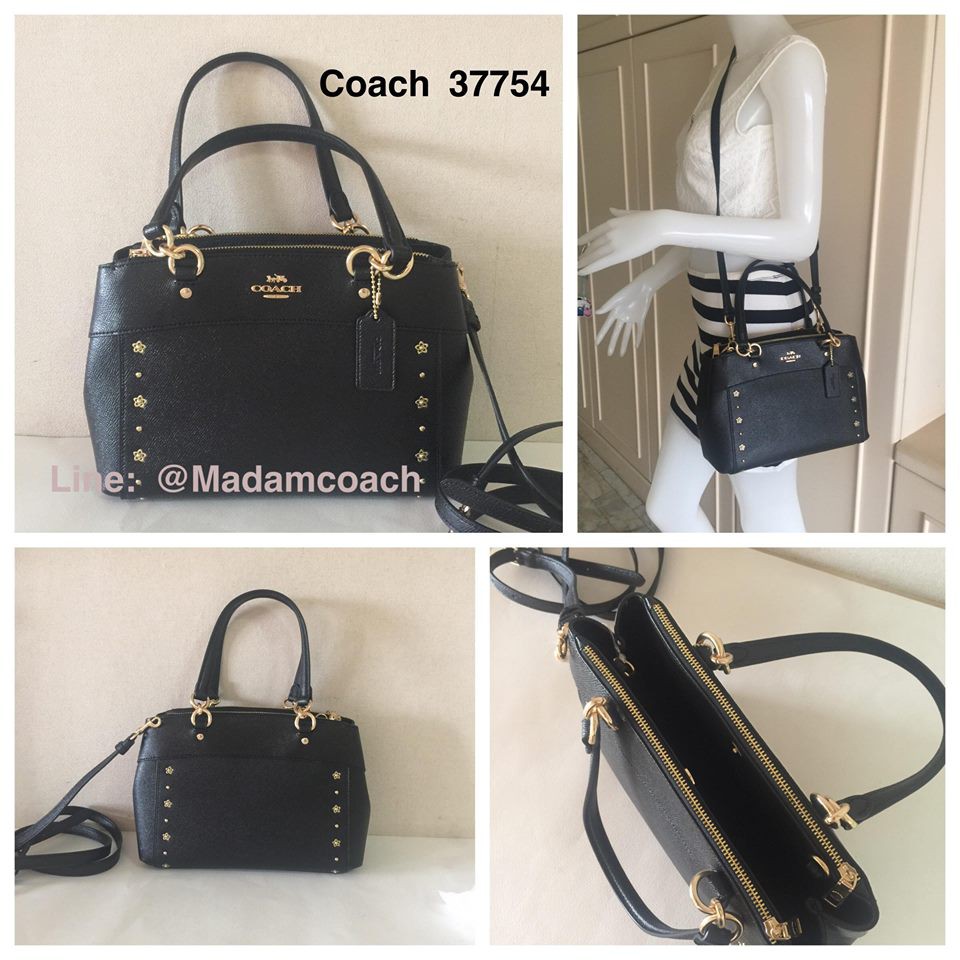 พร้อมส่ง-ของแท้-coach-37754-mini-brooke-carryall-floral-rivets-leather-crossbody-black