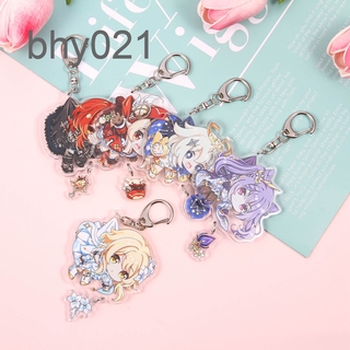 Anime Genshin Impact Zhongli Tartaglia Albedo Ganyu Mona Fischl Acrylic Keychain Cute Figure Key Chains Charms Keyrings