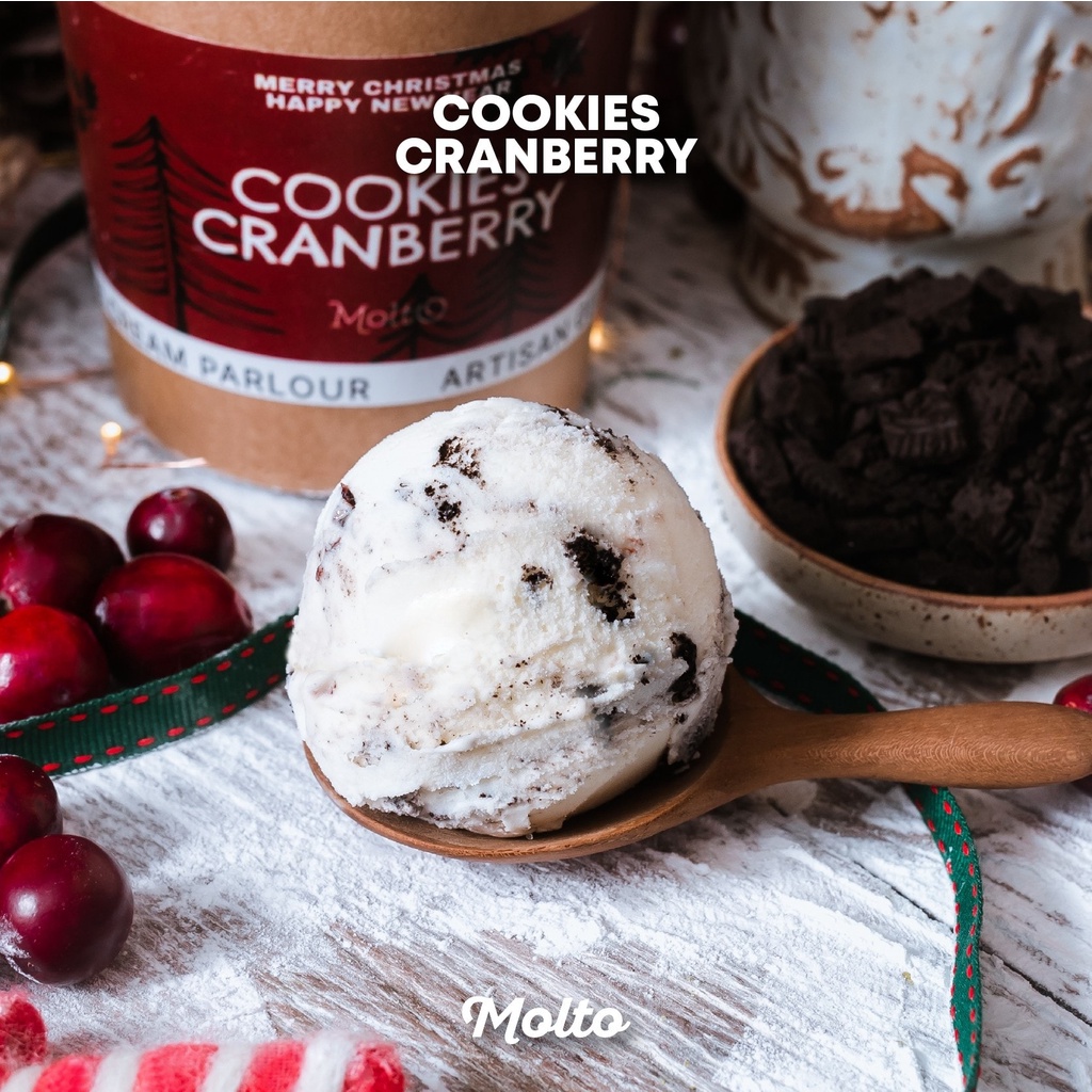 ภาพหน้าปกสินค้าCookies Cranberry (ไอศกรีม คุ้กกี้ แครนเบอรี่ 1 ถ้วย 16 oz.) - Molto premium Gelato