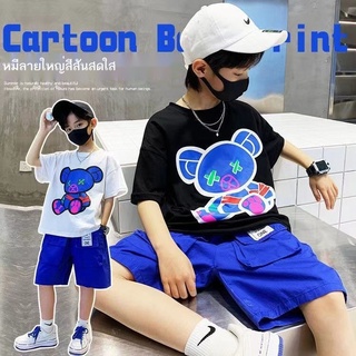 🔥Set🔥ชุดสูทเด็กผู้ชาย เทรนด์หล่อ ล่าสุด เสื้อยืดแขนสั้นขาสั้นขาสั้น 2 ชิ้น
