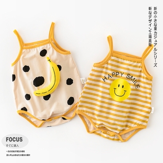ชุดจัมพ์สูทสําหรับเด็กทารกผู้ชายผู้หญิงผ้าฝ้ายลายการ์ตูน Smiley Banana Dots