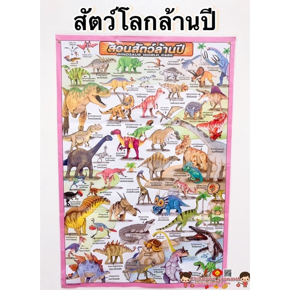 โปสเตอร์-สวนสัตว์ล้านปี-สัตว์โลกล้านปี-ไดโนเสาร์-โปสเตอร์สื่อการเรียนรู้-สูตรคูณ-ท่องจำ-ไดโนซอ-ทีเร็กซ์-สัตว์โลกน่ารู้