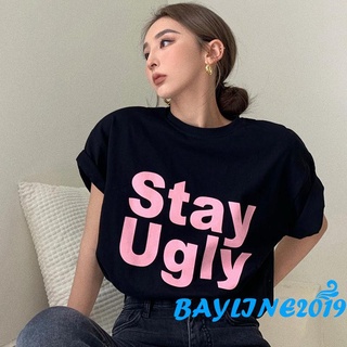 BAY-Women Short Sleeve T-shirts Letter Print Summer Loose Casual Pullover Tops Blouse Streetwear