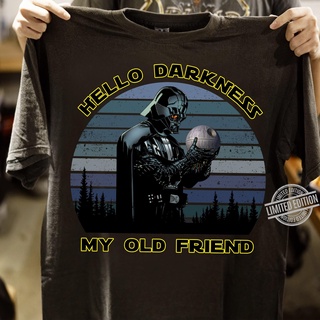 ย้อนยุคเสื้อยืดคอกลม ผ้าฝ้าย พิมพ์ลาย Hello Darkness My Old Friend Star Wars Darth Vader สําหรับผู้ชาย และผู้หญิงS-5XLสา