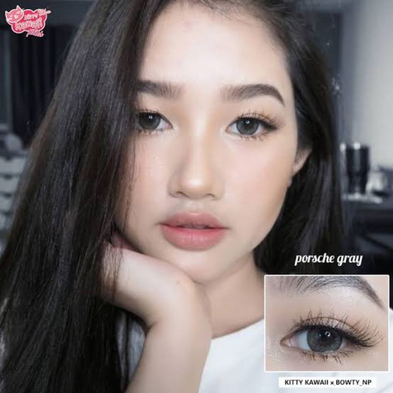 kitty-kawaii-๑-porsche-สายตา-00-ถึง-1000-brown-gray-contactlens-บิ๊กอาย-คอนแทคเลนส์-ราคาถูก-แถมตลับฟรี