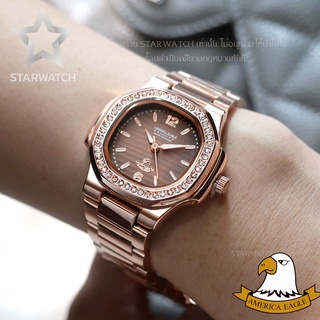 สินค้า GRAND EAGLE นาฬิกาข้อมือผู้หญิง สายสแตนเลส รุ่น AE8014Lเพชร – PINKGOLD/BROWN