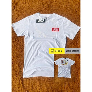 Vans เสื้อยืดลําลองสําหรับผู้ชายผู้หญิงแขนสั้นคอกลมพิมพ์ลาย Surfing And Skates