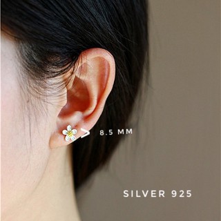 flower silver earrings ต่างหูดอกไม้เงินแท้ 925 (ราคาต่อ 1 คู่) กว้าง 8.5 mm.