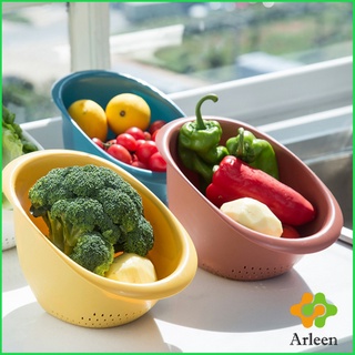 Arleen ตะกร้าล้างผัก“ทรงรี”ล้างผักและผลไม้กะละมังพลาสติกมีรูระบายน้ำ เครื่องใช้ในครัว Drain basket