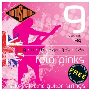 สายชุดกีตาร์ไฟฟ้าRotosound R09 Roto Pink Nickel Electric Guitar Strings, 09-42