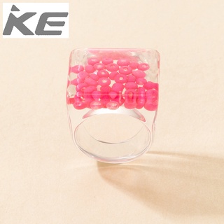 Trendy resin ring with rice beads and lemon color ring Exaggerated index finger ring for girls