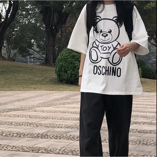 เสื้อยืดแขนสั้น พิมพ์ลายหมี ทรงหลวม แฟชั่นฤดูร้อน สําหรับผู้หญิง