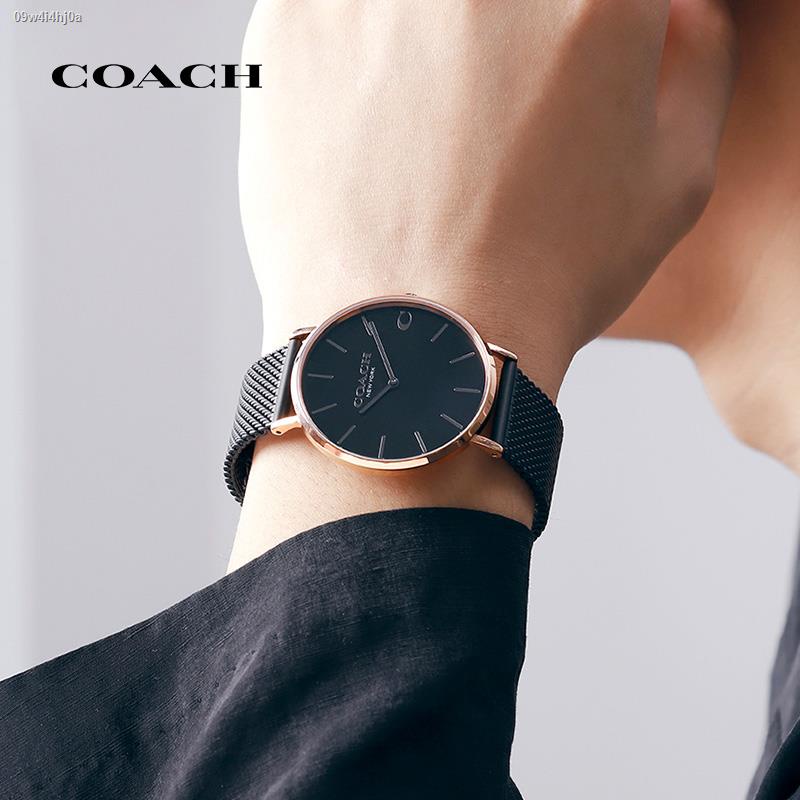 coach-coach-charles-series-นาฬิกาข้อมือผู้ชายสายโซ่ถักเรียบง่ายคลาสสิกนาฬิกาคู่นาฬิกาสีดำทอง