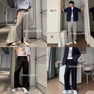 สินค้า ใหม่🇰🇷 กางเกงกระบอกใหญ่ รุ่นมีเชือก สไตล์เกาหลี ทรงเอวสูง ขาลอย ผ้าทิ้งตัว ใส่สบาย P010