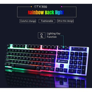 ภาพขนาดย่อของภาพหน้าปกสินค้าชุดคีย์บอร์ดและเมาส์ ไฟสีรุ้ง  LIMEIDE GTX300 Gaming Keyboard mouse Rainbow RGB LED Illuminated จากร้าน bing55 บน Shopee ภาพที่ 1