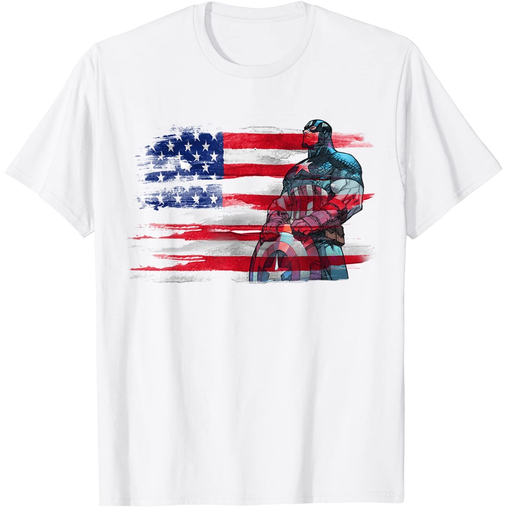 เสื้อยืดลำลอง-marvel-captain-america-stand-to-honor-redwhiteblue-t-shirt-avengers-teamfxy