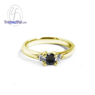 Finejewelthai-แหวนนิลแท้-แหวนเงินแท้-แหวนเพชรCZ-แหวนพลอย-Black-Spinel-Onyx-Silver-Ring-R1157on (เลือกสีตัวเรือนได้)