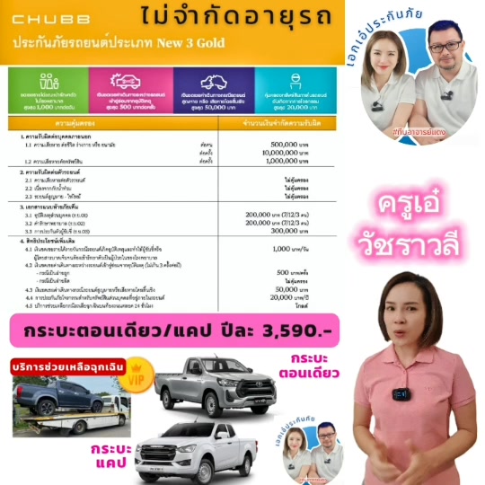 chubb-ประกันรถยนต์ชั้น-3-gold-package-ชับบ์สามัคคีประกันภัย-กระบะตอนเดียว-cab-มี-diver-safe-gold