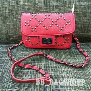 FOREVER21 STUDDED FAUX LEATHER CROSSBODY (Red) (Outlet)