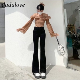 DaDulove💕 New Niche Ins American Retro Flared Jeans Korean Version High Waist Elastic Loose Wide Leg Pants