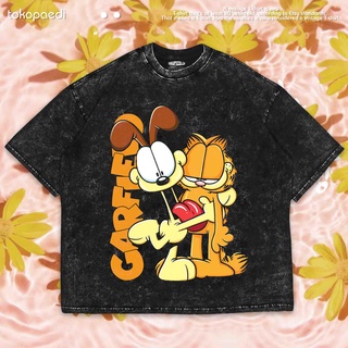 เสื้อยืดผ้าฝ้ายพิมพ์ลายขายดี เสื้อยืดผ้าฝ้ายพิมพ์ลายขายดี เสื้อยืด ลาย Garfield OVERSIZE | เสื้อยืด พิมพ์ลายซักผ้า | เสื