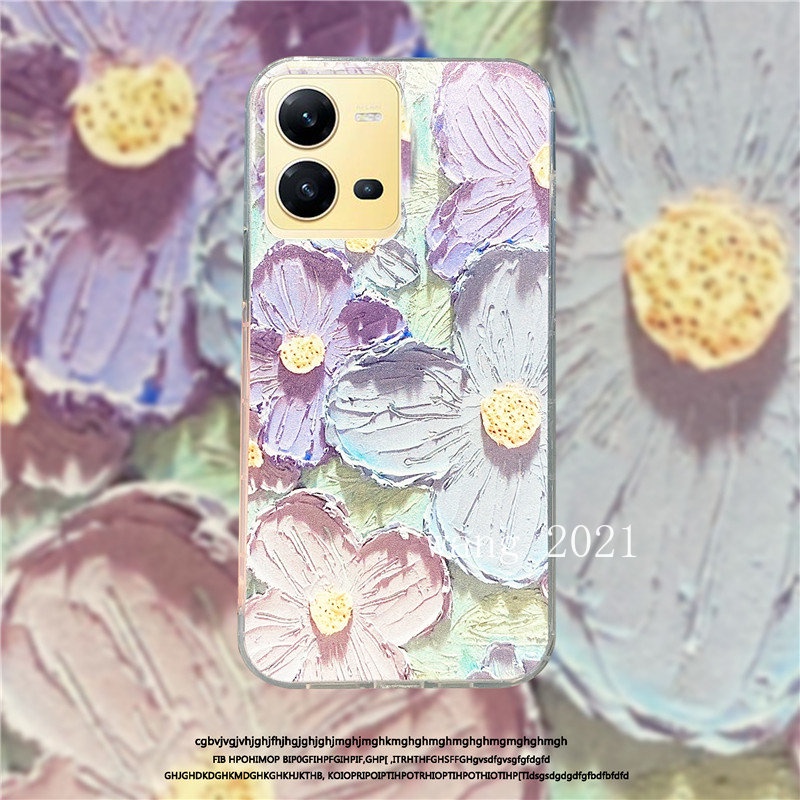 new-phone-case-vivo-v25-v25e-v25-pro-5g-y35-2022-เคส-casing-colorful-flowers-vintage-painting-transparent-anti-fall-soft-case-back-cover-เคสโทรศัพท์