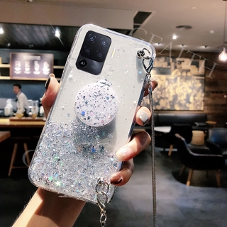 เคสโทรศัพท์ OPPO A94 / FIND X3 PRO 2021 New Glitter Star Case Soft TPU Casing Phone Cover With Stand Holder Metal Messenger Chain Strap
