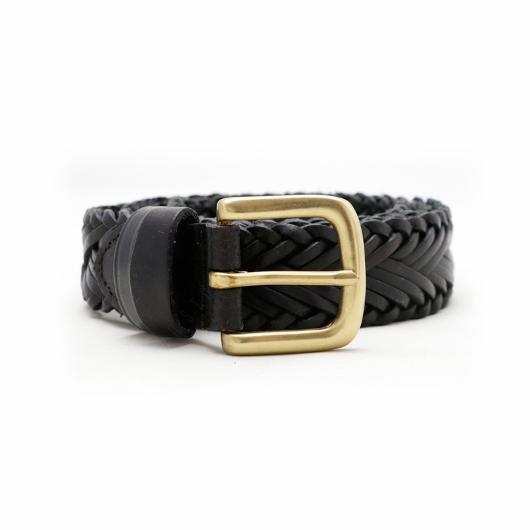 brown-stone-เข็มขัดหนังแท้-braid-belt-solid-brass-matte-black