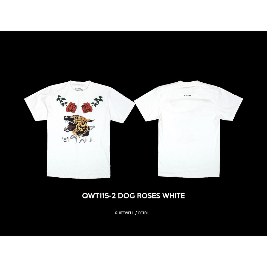 เสื้อยืดโอเวอร์ไซส์qwt115-2-dog-rose-white-ขาวs-3xl