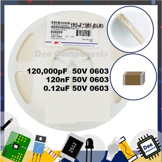 0.12uF 120nF 120000pF 0603 ±10% 50V  0603B124K500NT Murata Electronics 2-A2-8 (ขายยกแพ็ค 1 แพ็ค มี 100 ชิ้น)